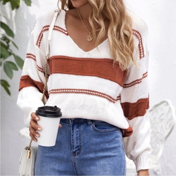 SHEIN V-Neck Striped Knit Sweater - NWOT - Picture 3 of 5